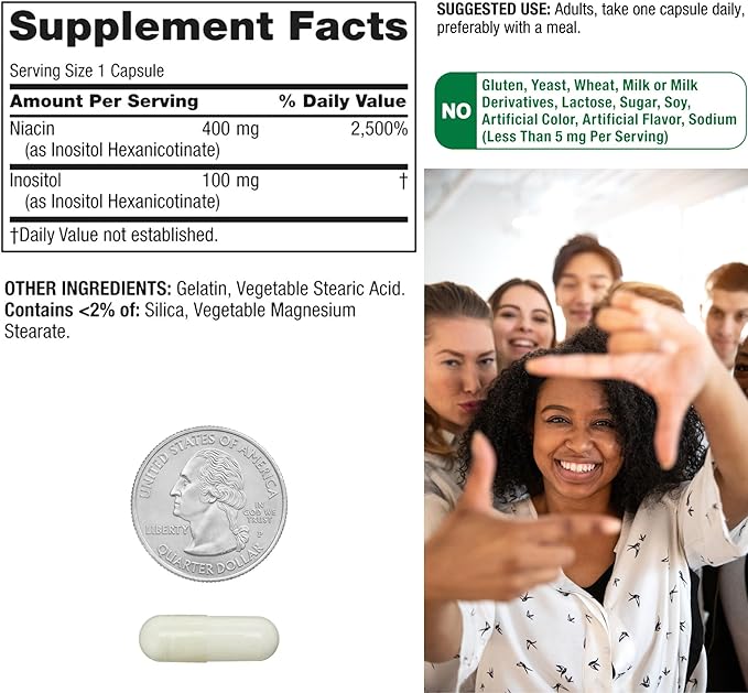 Vitamin B3 Niacin 500 mg Flush Free Capsules • Energy Metabolism Support • Nervous System Health • Dietary Supplement • 60 Pills by Spring Valley + Vena’s Sticker (Pack of 1)
