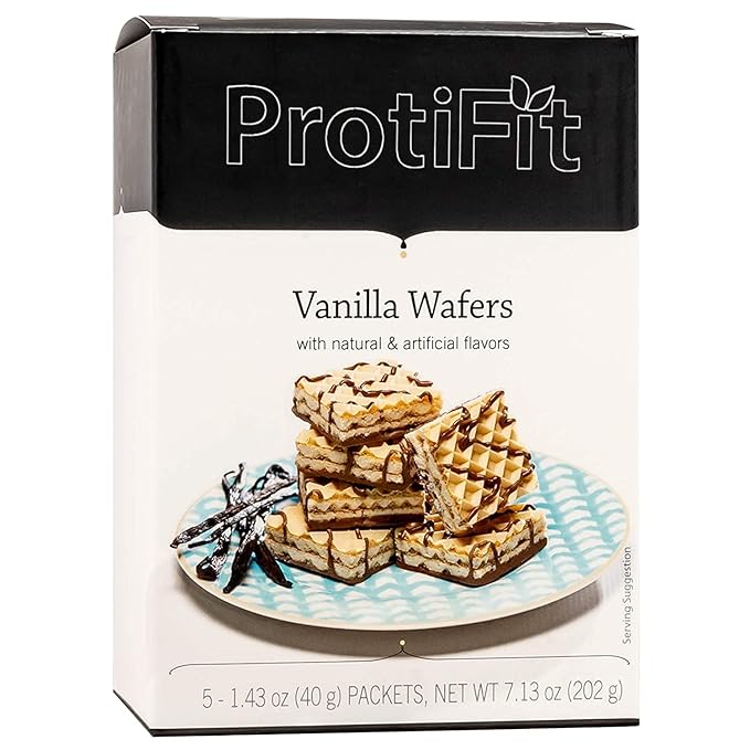PROTIFIT - High Protein Wafer Bar, 15g Protein, Low Calorie, Low Carb, Low Fat, Trans Fat Free, Cholesterol Free, Ideal Protein Compatible, 5 Servings Per Box (Vanilla)