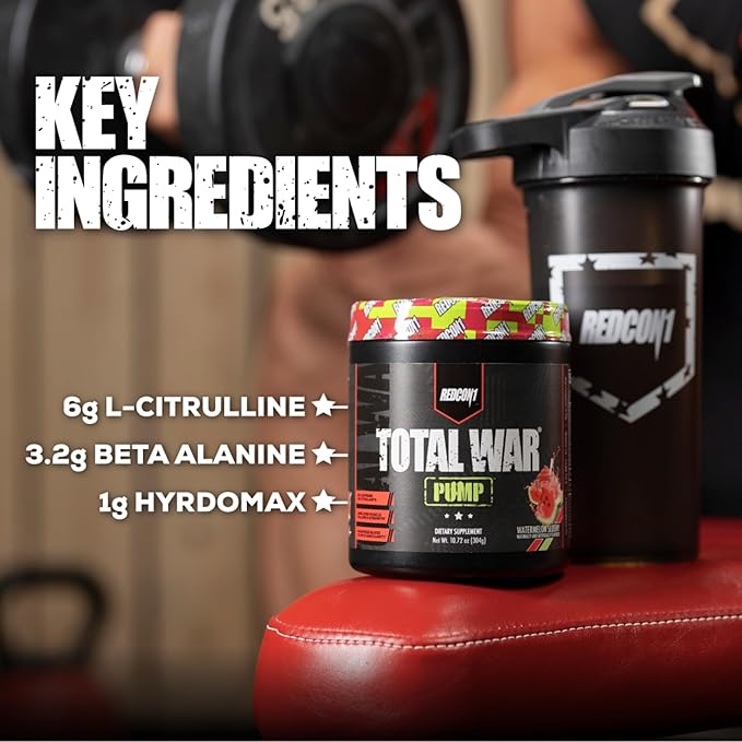 REDCON1 Non Stim & Caffeine Free Pre Workout Powder for Women & Men - Total War Pump - with L-Citrulline, Beta Alanine & More - Workout at Any Time of Day - Plum Fusion (10.79 oz)