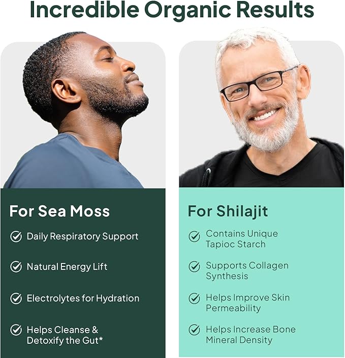 Wild Sea Moss Capsules and One-per-Day Shilajit for Men and Women - 100% Irish Sea Moss and Pure Shilajit Capsules - Thyroid Support for Women and Men