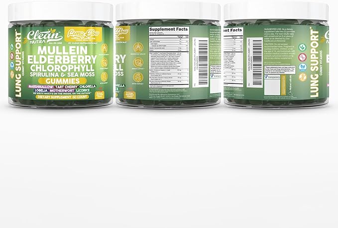 Clean Nutra Mullein Elderberry Chlorophyll Spirulina Sea Moss Gummies | 60 Count Vegan Gummy Supplement for Adults | Plant-Based Formula with Irish Moss, Herbal Extracts, and Superfood Greens