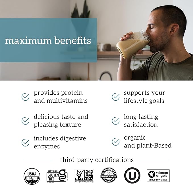 Organifi Complete Protein Vanilla Flavor - Organic Vegan Plant Based Protein Powder with Digestive Enzymes - 30 Day Supply - No Soy, Dairy, or Gluten