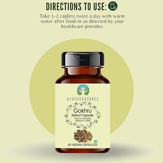 Gokhru Extract 500mg - 60 Vegetarian Capsules|Tribulus Terrestris| All Natural | 100% Vegan | Gluten-Free | GMP Certified