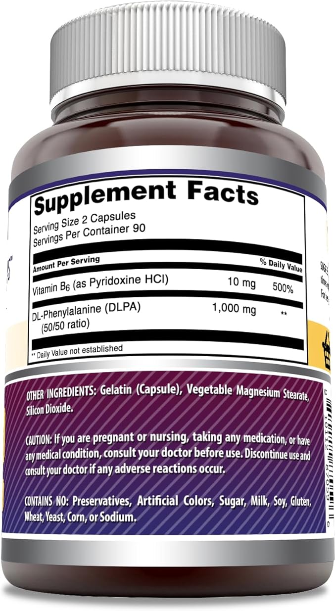 Amazing Formulas DLPA Supplement | DL-Phenylalanine |1000 Mg | Capsules | Non-GMO | Gluten-Free | Made in USA (180 Count)