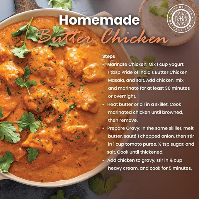 Pride of India | Butter Chicken Kebab Seasoning Marination Spice 1.7 oz (48 gm) Small Dual Sifter Bottle | Gourmet Spice Blend Ideal for Grilling, BBQ & Roasting | Prepare Juicy Kebabs, Chicken, Wraps, Pizza | Vegan, Gluten-Free, Preservatives Free