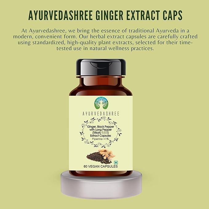 Trikatu Extract 500mg - 60 Vegetarian Capsules | Ginger with Black Pepper & Long Pepper Extract | | All Natural | 100% Vegan | Gluten-Free | GMP Certified.