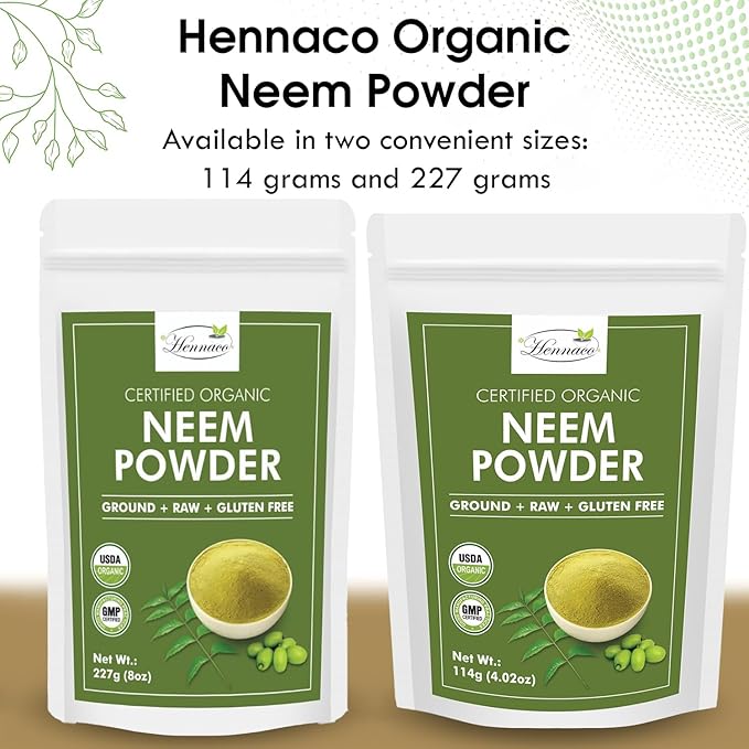 Organic Neem Powder| Ayurvedic Herb for Skin and Hair | Resealable Zip Lock Pouch | USDA Organic| Pure & Natural Neem Powder for Drinking| Dried Neem Leaves Powder| 227 Grams (8 OZ)