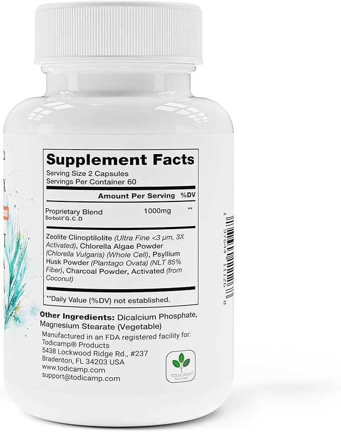 SORBOLIT Colon Cleanse Formula - Zeolite Detox, Chlorella, Activated Charcoal & Psyllium Husk Fiber Debloat Formula for Gut Health, Gut Cleanse, Colon Detox & Digestive Balance – 120 Vegan Capsules