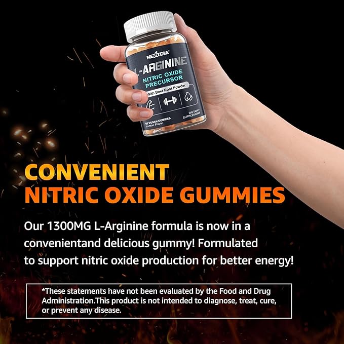 Sugar Free L Arginine Nitric Oxide Gummies 1300mg for Men & Women with L Citrulline, Beet Root, B3 | L Arginine L Citrulline Supplements | Vegan, 60 Counts