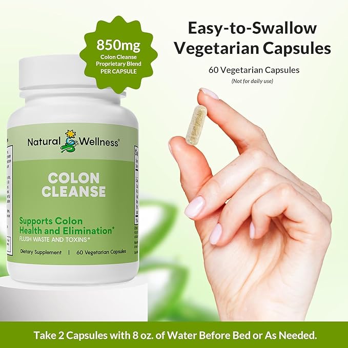 Natural Wellness Colon Cleanse – Gentle Detox with 7 Plant-Based Herbs – Supports Digestion & Regularity – Gluten Free, Vegetarian Capsules – 60 Count
