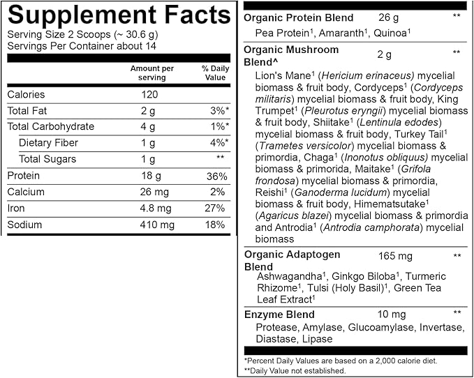 Plantfusion Mushroom Protein Powder - 3 in 1 Vegan Protein Powder, Mushroom Supplement, and Adaptogen Supplement - Support Mental Focus, Immunity, and Recovery - Vanilla 1lb