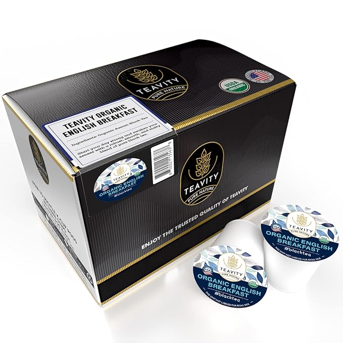 Organic English Breakfast Tea Pods for Keurig - Naturally Caffeinated Unsweetened Black Tea Pods by Teavity (36 Tea Pods)