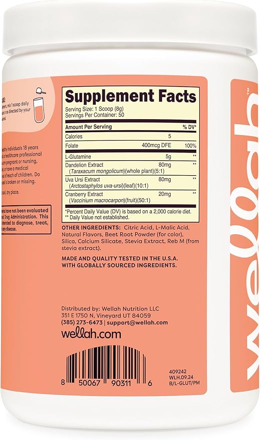Wellah L-Glutamine Powder Tropical Punch (50 Servings) - 5g L-Glutamine Per Serving, Sweetened with Stevia