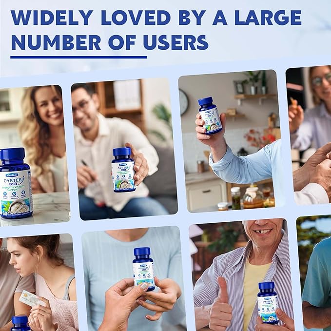Premium Oyster Supplement - Contains Oyster Powder 100% Natural Oyster Extract, Rich in zinc and Minerals, 500mg, boosts Immunity and Energy, Oyster Supplement for Men and Women, 60 Tablets (OH-ML)