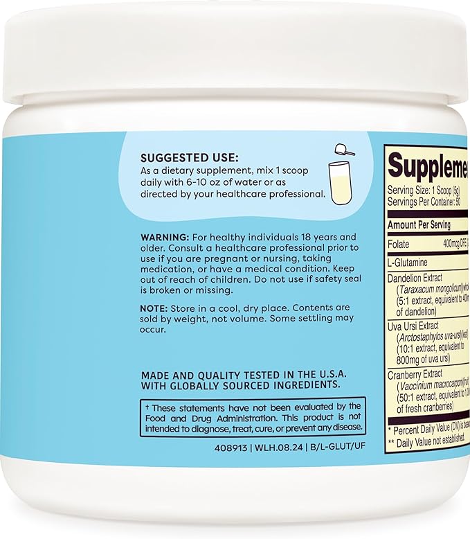 Wellah L-Glutamine Powder Unflavored (50 Servings) - 5g L-Glutamine Per Serving, Sweetened with Stevia