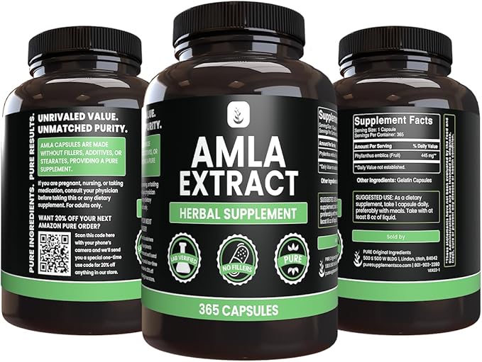 PURE ORIGINAL INGREDIENTS Amla Extract (365 Capsules) No Magnesium Or Rice Fillers, Always Pure, Lab Verified