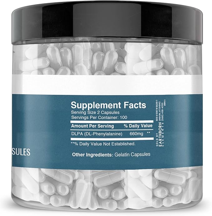 Earthborn Elements DL-Phenylalanine 200 Capsules, Pure & Undiluted, No Additives