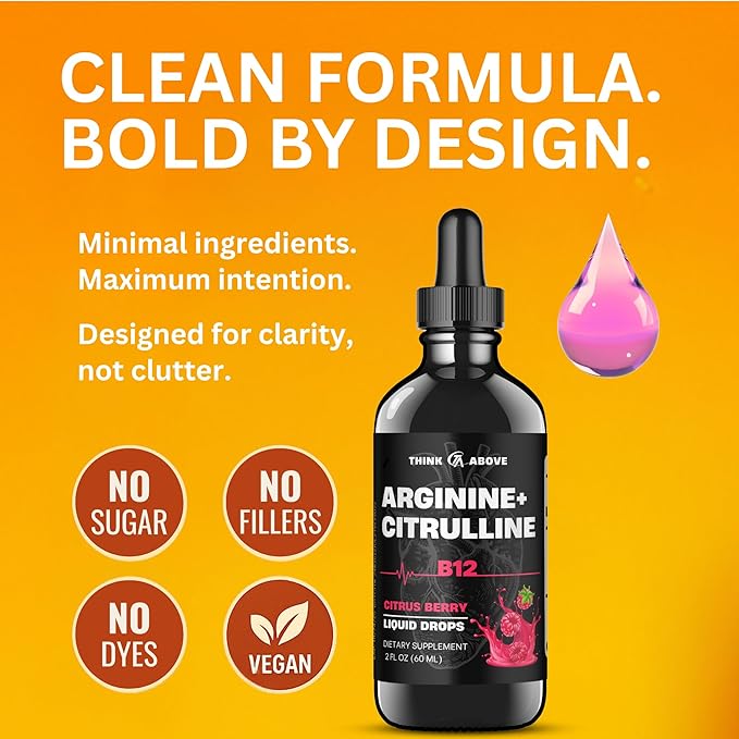 L-Arginine + L-Citrulline Liquid Drops with Vitamin B12 – Citrus Berry Flavor, 2 fl oz (60 ml) - Fast Absorption, Easy-to-Use