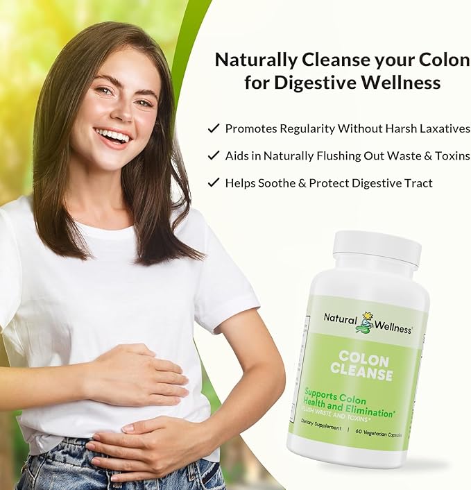 Natural Wellness Colon Cleanse – Gentle Detox with 7 Plant-Based Herbs – Supports Digestion & Regularity – Gluten Free, Vegetarian Capsules – 60 Count