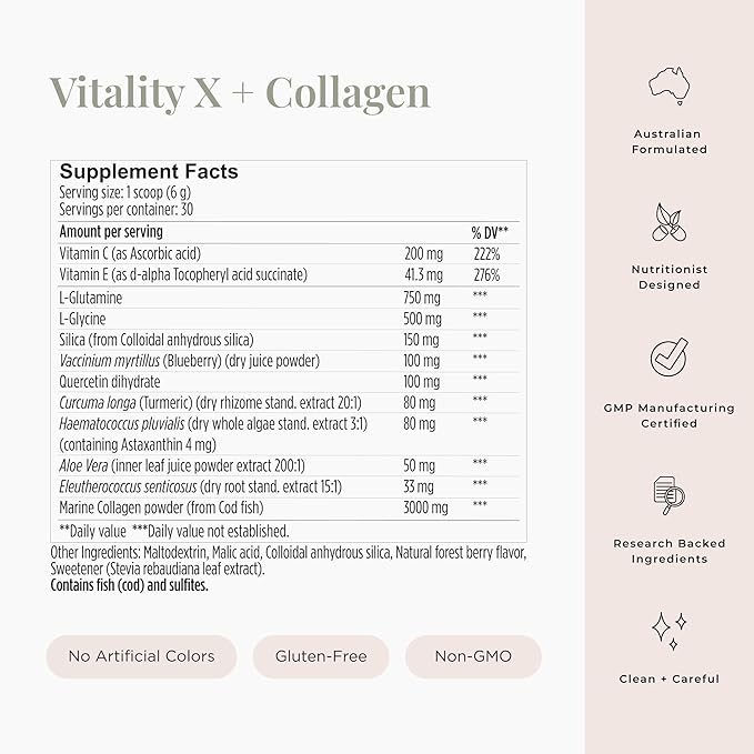 JSHealth Vitamins Vitality X + Collagen - Beauty Powder Supplement with Aloe Vera Silica and Vitamins C & E to Nourish Hair Skin and Nails (180g)