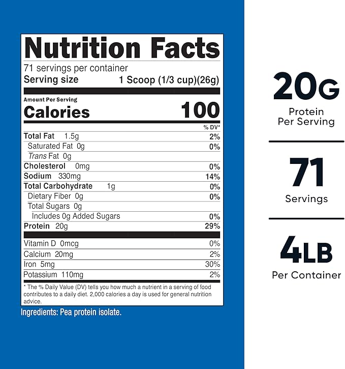 Nutricost Pea Protein Powder (4 LBS) Unflavored - 20g of Vegan Pea Protein Isolate, GMO-Free, Gluten-Free, 71 Servings