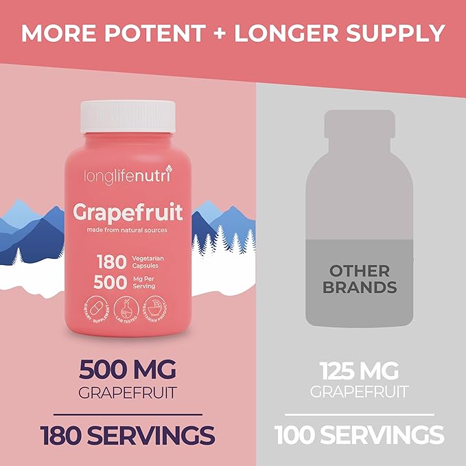 Grapefruit Seed Extract 500mg - Derived from Citrus Paradisis, 180 Vegetarian Capsules, Organic Naringin Supplement for Daily Energy & Balance, 6-Month Supply, GMP Certified, Made in USA