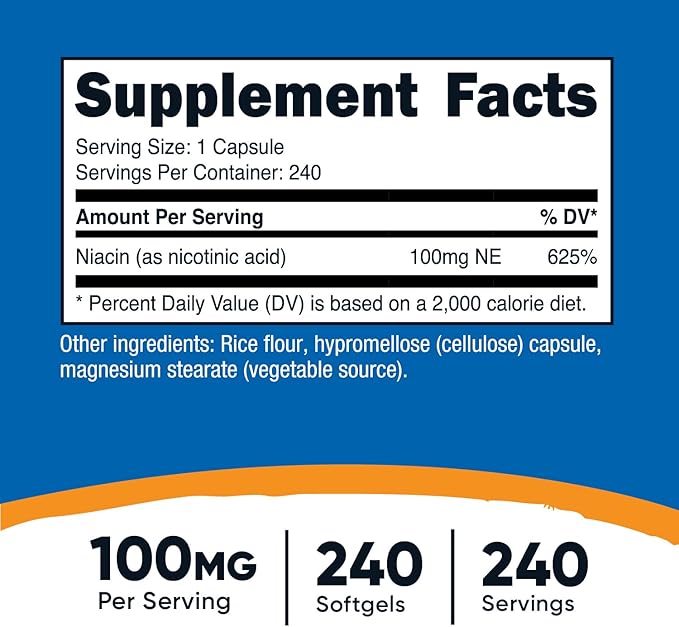 Nutricost Niacin (Vitamin B3) 100mg, 240 Capsules - with Flushing, Non-GMO, Gluten Free