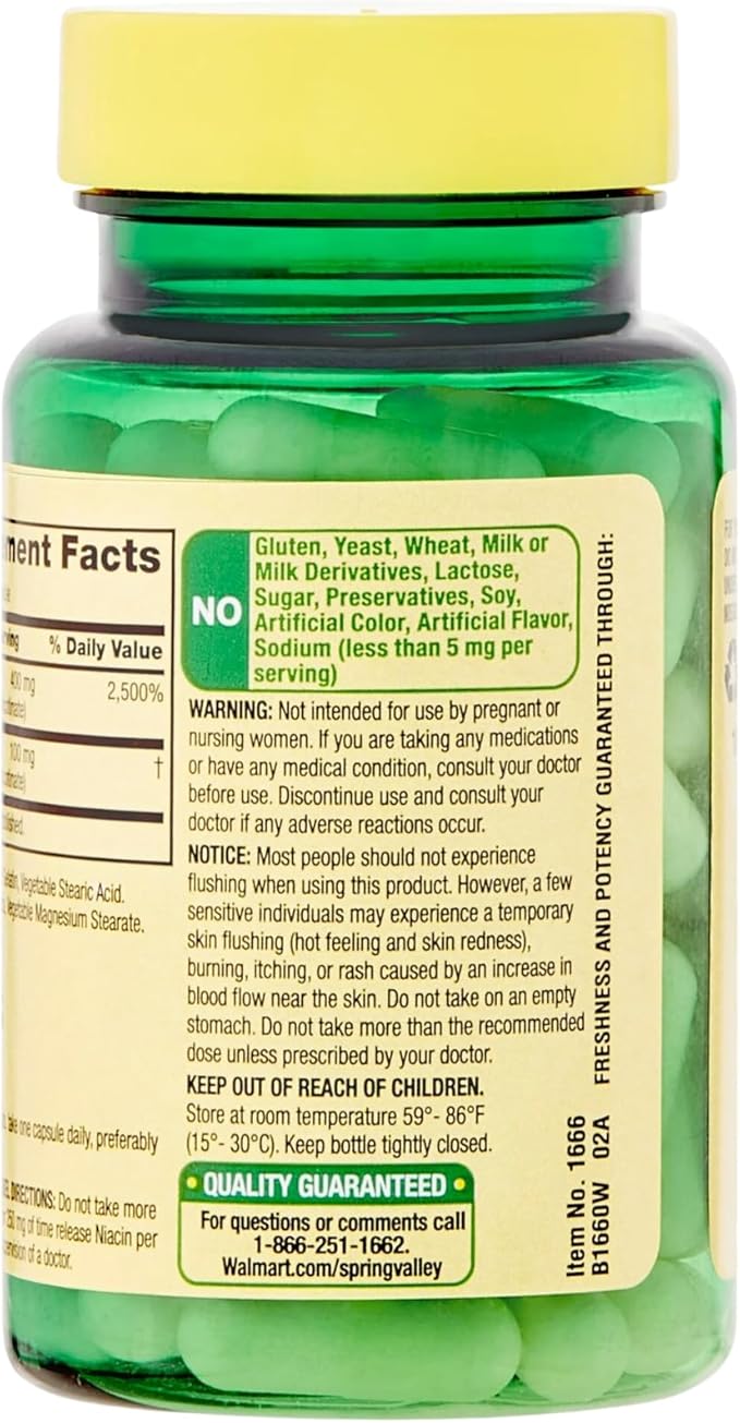 Vitamin B3 Niacin 500 mg Flush Free Capsules • Energy Metabolism Support • Nervous System Health • Dietary Supplement • 60 Pills by Spring Valley + Vena’s Sticker (Pack of 1)