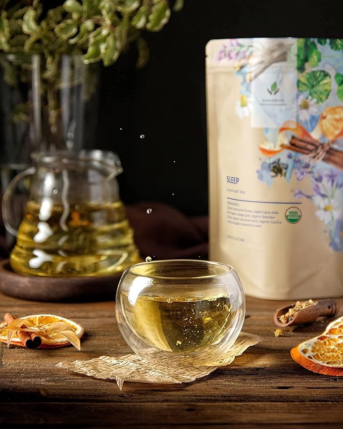 Gardenika Organic Sleep Loose Leaf Tea with Chamomile and Lavender Flowers, Herbal Caffeine Free Leaves, Ayurvedic Blend - 3 Pack
