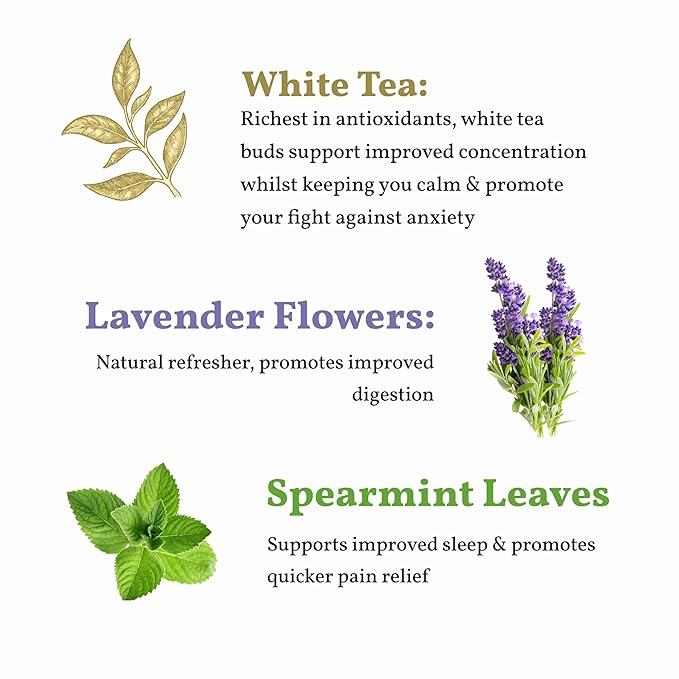 Sancha Tea Boutique Lavender White Tea | Hand Rolled Himalayan White Tea with Silver Needles | 25 Pyramid Bags | Relaxing & Calming Floral Blend