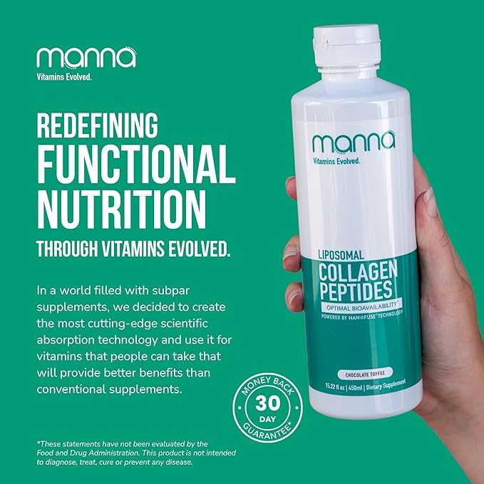 Manna Vitamins Evolved Liposomal Collagen Peptides Liquid, 5000mg High Absorption Grass-Fed Type I, III Collagen for Skin, Hair, Nails, Joints – Hydrolyzed Collagen Supplement, Non-GMO, 16oz (Unisex)