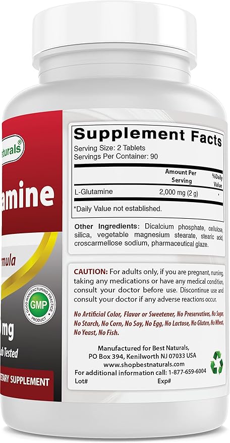 Best Naturals L-Glutamine 1000 mg 180 Tablets (180 Count (Pack of 3))