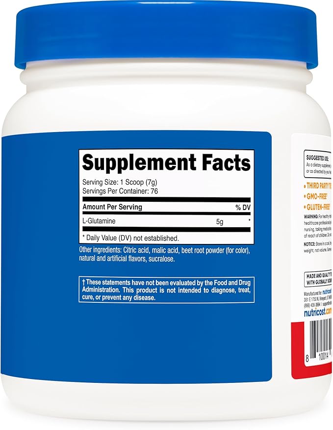 Nutricost L-Glutamine Powder 500 Grams (Fruit Punch) - (76 Servings per Bottle)
