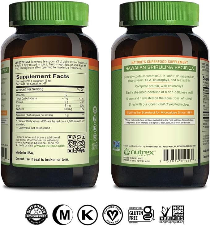 Nutrex Hawaii, Pure Hawaiian Spirulina Powder, Vegan, Supports Immune System, Heart, Cells and Energy, 5 Ounce