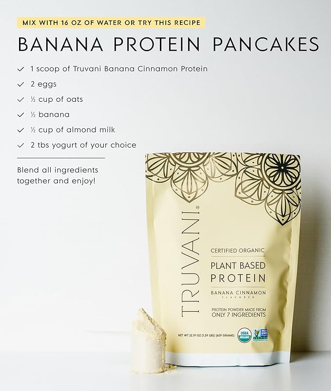 Truvani Vegan Pea Protein Powder | Banana Cinnamon | 20g Organic Plant Based Protein | 20 Servings | Keto | Gluten & Dairy Free | Low Carb | No Added Sugar