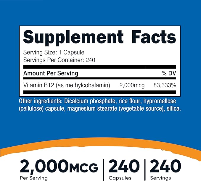 Nutricost Vitamin B12 (Methylcobalamin) 2000mcg, 240 Capsules - Vegetarian Caps, Non-GMO, Gluten Free B12 Supplement