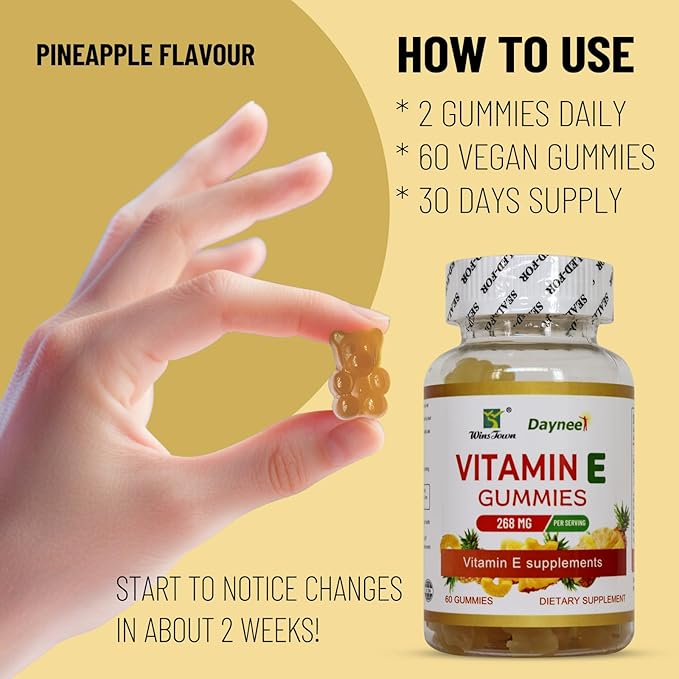 Vitamin E Gummies 268mg, Delicious, Vegan, Non-GMO, Adult Gummy Supplements, Immune, Skin & Eye Support, 60 Count