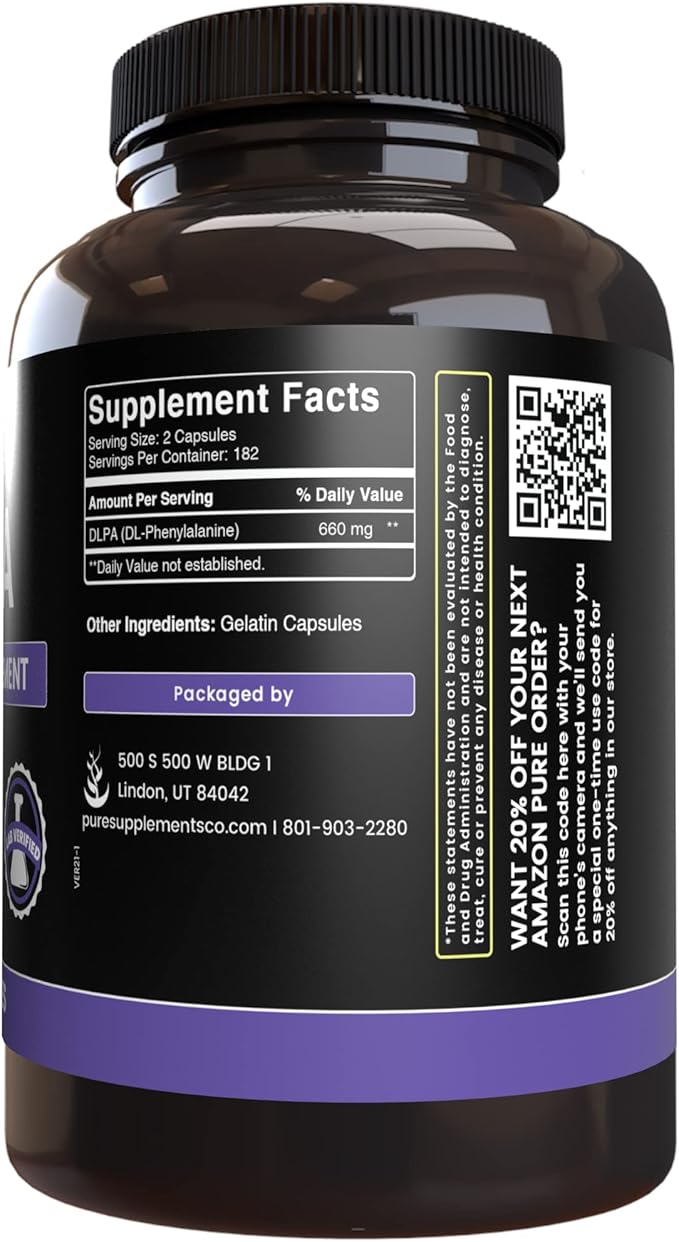 Pure Original Ingredients DL-Phenylalanine DLPA (365 Capsules) No Magnesium Or Rice Fillers, Always Pure, Lab Verified
