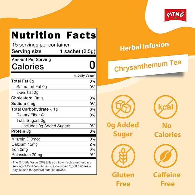 FITNE Chrysanthemum Herbal Tea Senna Infusion Smooth Mild Soothing Beverage Natural Gentle Detox Cleanse No Calories Caffeine Free, 15 Tea Bags
