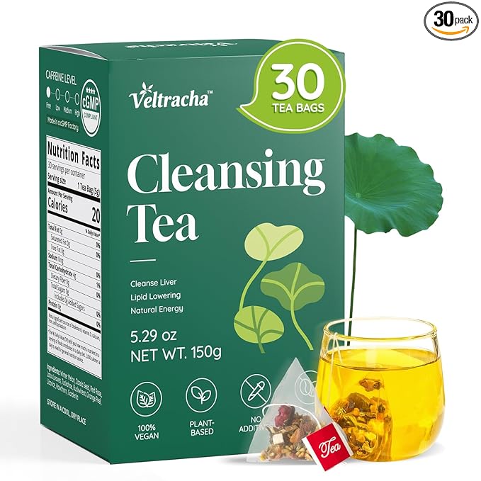 Verltracha Oil Reducing Tea for Liver, 30 Tea Bags, Oil Herbal Tea with Winter Melon & Lotus Leaves, 10 Natural Ingredients Support Liver Health and Flat Tummy, 5.29 oz