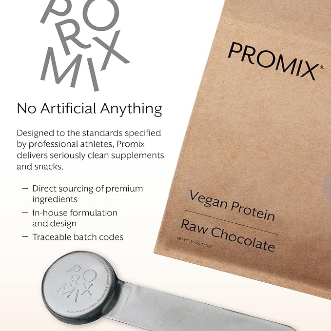 ProMix Nutrition Plant-Based Vegan Protein Powder, Raw Chocolate - Pea Protein & Vitamin B-12 - Post Workout Fitness & Nutrition Shakes, Smoothies, Baking & Cooking Recipes - 2.5 Pound