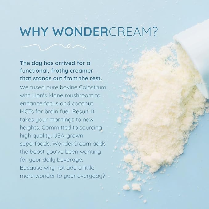 Bovine Colostrum Superfood Creamer Supplement Powder w/Organic Lions Mane Mushroom & Coconut Milk Powder MCTs | Functional Sugar Free Keto Coffee, Smoothie & Drink Mix Unsweetened
