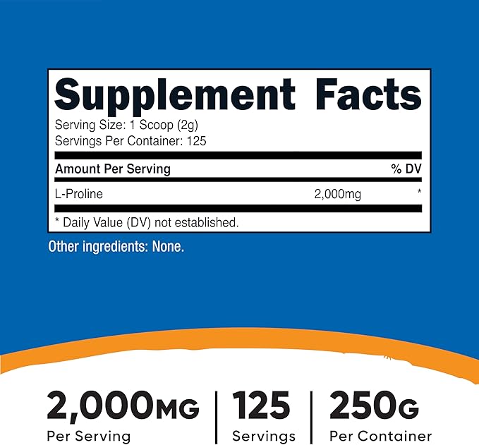 Nutricost L-Proline Powder 250 Grams - 2,000mg Per Serving, Non-GMO