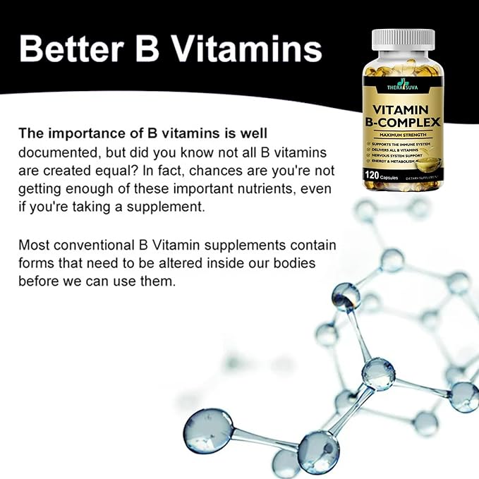 Vitamin B-Complex + CoQ10 + Vitamin C - Max Strength Supplement for Energy, Metabolism Support, 120 Softgels, 60 Day Supply