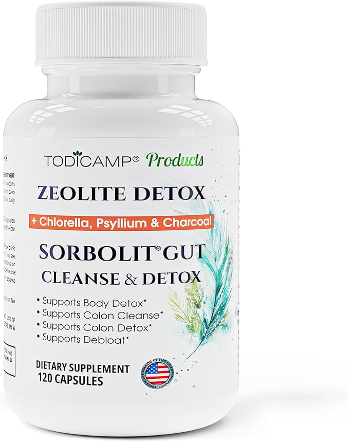 SORBOLIT Colon Cleanse Formula - Zeolite Detox, Chlorella, Activated Charcoal & Psyllium Husk Fiber Debloat Formula for Gut Health, Gut Cleanse, Colon Detox & Digestive Balance – 120 Vegan Capsules