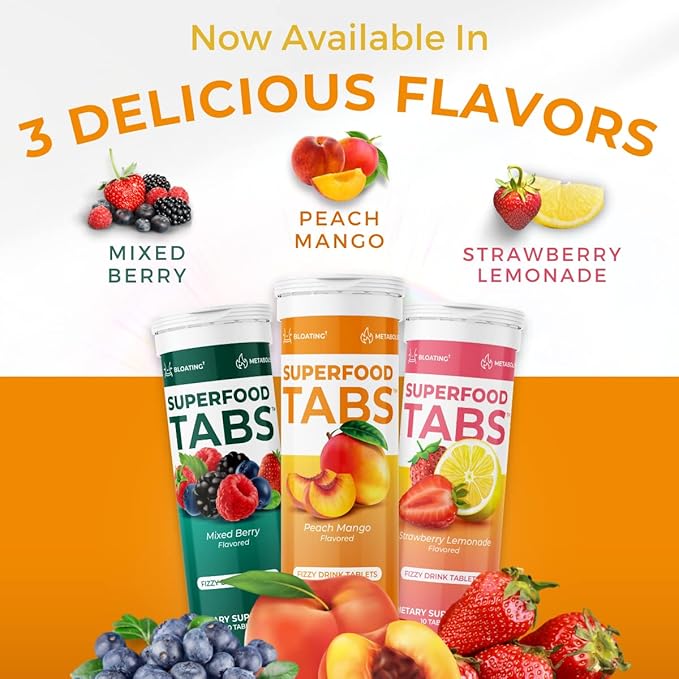 – Anti-Bloat Cleanse Drink with 15 Superfoods | Supports Digestion, Energy & Cravings | Vegan, Non-GMO | 60 Effervescent Tabs – Peach Mango Flavor