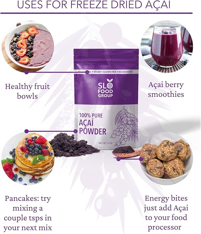 Slofoodgroup Freeze Dried Açaí Powder - Pure Acai Powder from Brazil (3 oz. Açaí), Acai Fruit Powder