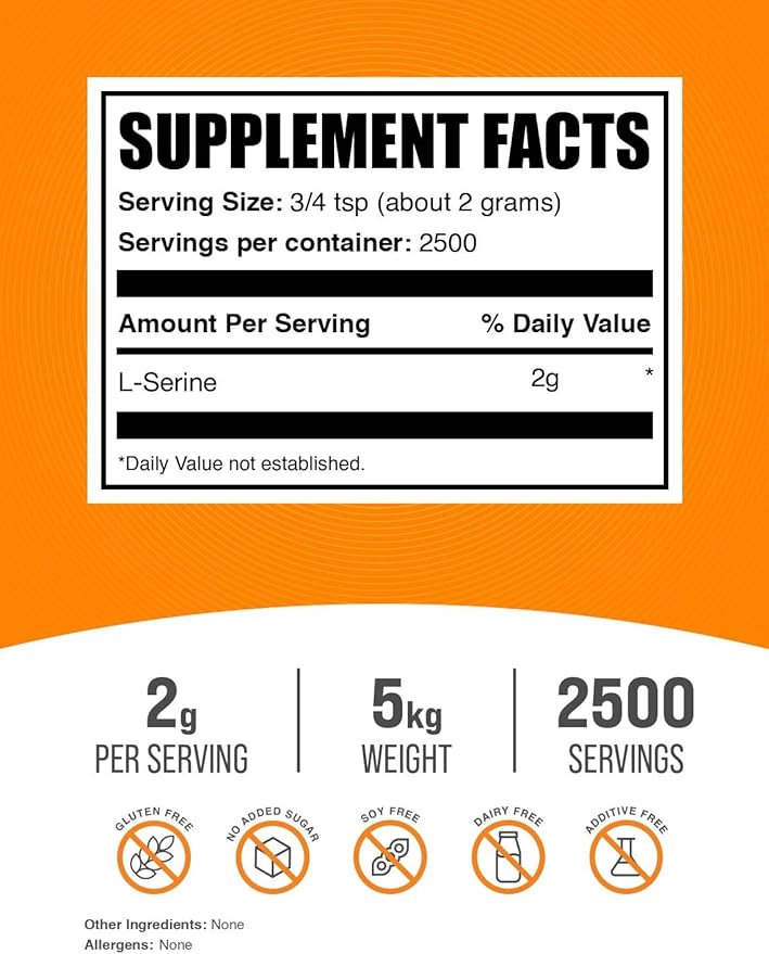BulkSupplements.com L-Serine Powder - Serine Supplement, Amino Acid Powder - Unflavored & Gluten Free, 2g per Serving, 1kg (Pack of 5) (11 lbs)