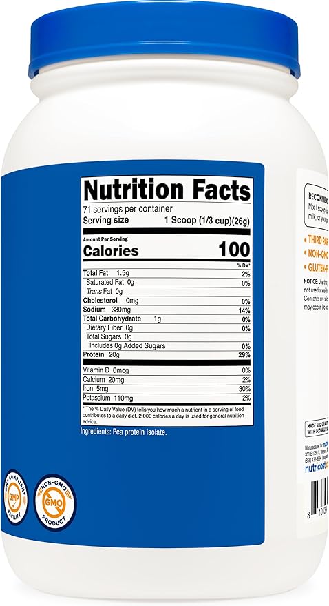Nutricost Pea Protein Powder (4 LBS) Unflavored - 20g of Vegan Pea Protein Isolate, GMO-Free, Gluten-Free, 71 Servings
