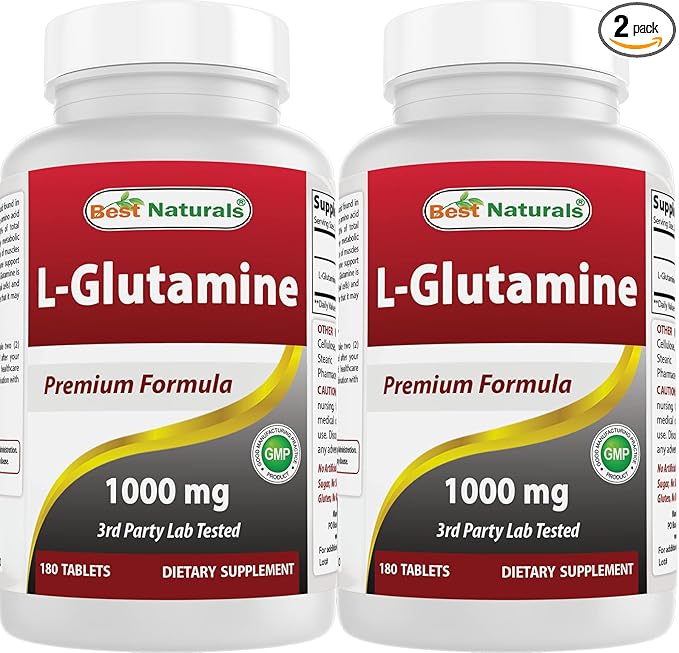 Best Naturals L-Glutamine 1000 mg 180 Tablets (180 Count (Pack of 2))
